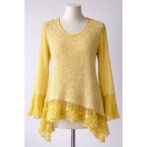 Indigo Thread Co Boho Yellow Lace Layered Tunic Top Fairy Cottage Romantic XL